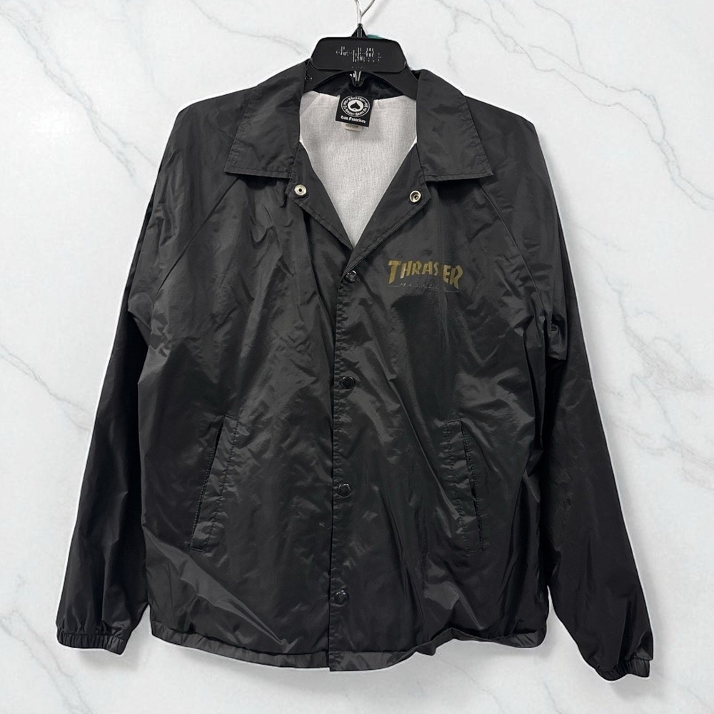 Thrasher Magazine Pentagram Black Gold Snap Up Windbreaker Jacket Men's M USA